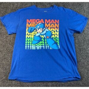 Mega Man Graphic T Shirt Blue Adult Size Large Retro Gamer